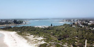 Bird view of Tuncurry beach and Coolongolook River (NSW, Australia) on a sunny day in summer time. clipart