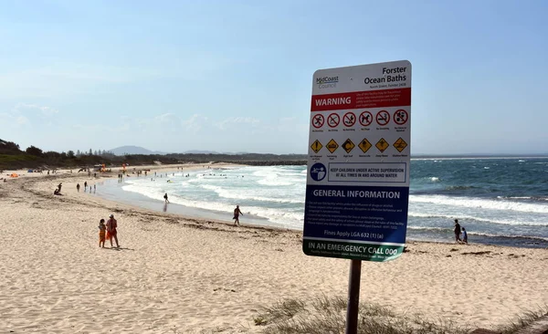 Forster Australia Jan 2019 Προειδοποιητικές Πινακίδες Στην Παραλία Forster Για — Φωτογραφία Αρχείου