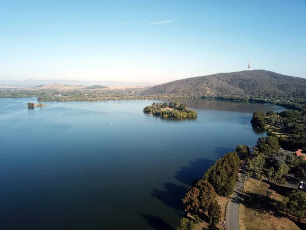 Vista Panorámica Canberra Australia Durante Día Con Lake Burley Griffin — Foto de Stock