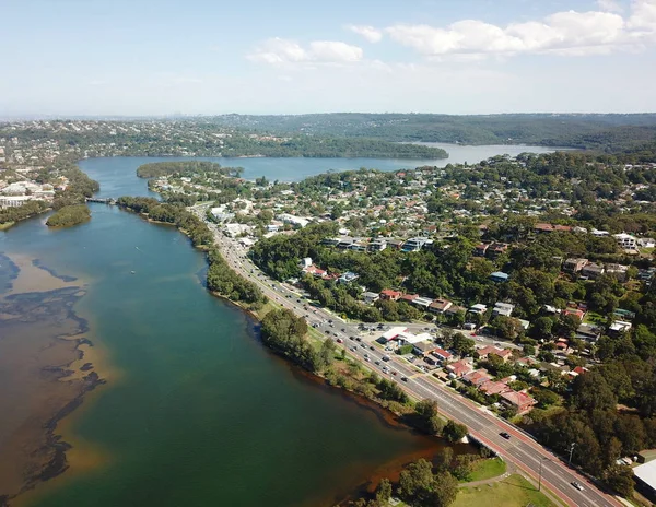 Vista Aérea Del Lago Narrabeen Sydney Cbd Fondo — Foto de Stock