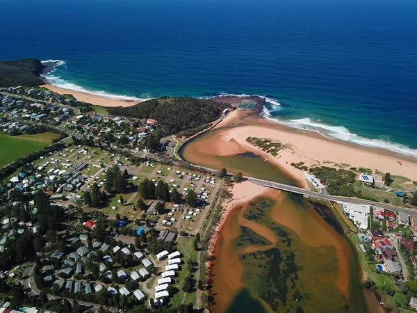 Vista Aérea Narrabeen Lake Narrabeen Beach North Narrabeen Rockpool Australia — Foto de Stock