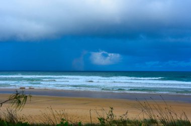 Woolgoolga, Woolgoolga Headland ve Yeni Güney Galler, Avustralya plaj Panoramik manzara. 