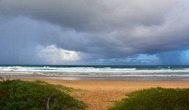Woolgoolga, Woolgoolga Headland ve Yeni Güney Galler, Avustralya plaj Panoramik manzara. 