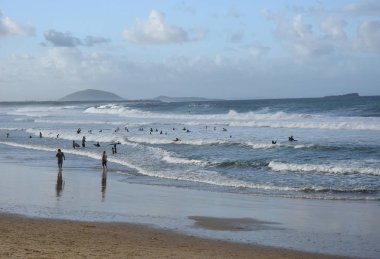 Woolgoolga, Woolgoolga Headland ve Yeni Güney Galler, Avustralya plaj Panoramik manzara. 