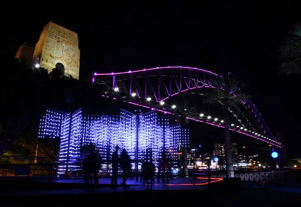 Paisaje Ciudad Iluminada Sydney Por Noche — Foto de Stock