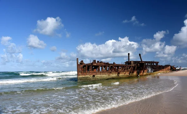 Zardzewiałe Wrak Statku Maheno Wybrzeżu Fraser Island Queensland Australia Antyczne Obrazy Stockowe bez tantiem