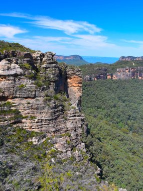 Blue Mountains, Avustralya'da Jamison ve Megalong vadilerini bölen Narrowneck platosunun manzara manzarası