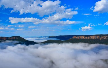 Scenic view of Narrowneck plateau which divides Jamison and Megalong valleys in Blue Mountains, Australia clipart