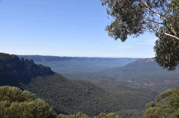 Vista Panorâmica Planalto Narrowneck Que Divide Vales Jamison Megalong Blue — Fotografia de Stock