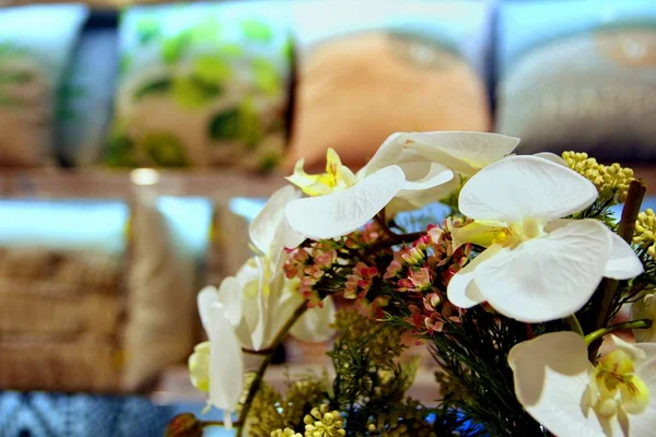 Yapay çiçek homeware deposundaki odak arka plan dışarı içinde yastıkları ile yakın çekim