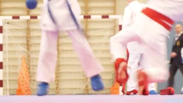 Erkek ve kız karate mücadele — Stok video