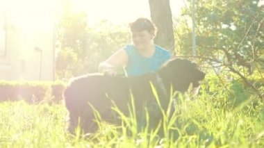 Büyük siyah köpek ve onun sahibi, yolda evde beslenen hayvan kaygı