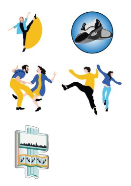 İnsanlar ve gereçlerinin üzerinde beyaz backgrounf dans