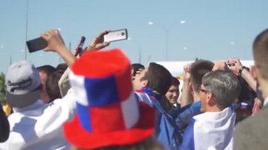 Kazan, Rusya Federasyonu - 16 Haziran 2018: FIFA Dünya Kupası 2018 - Fransa taraftarları var fan Fransa-Avustralya maç sonra