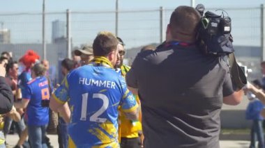 Kazan, Rusya Federasyonu - 16 Haziran 2018: FIFA Dünya Kupası 2018 - gazetecilere yapar Avustralya futbol hayranları için maçtan sonra Fransa röportaj-Avustralya