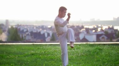 Capoeira dans ve yaz aylarında çim bacaklarına yoğurma atletik erkek