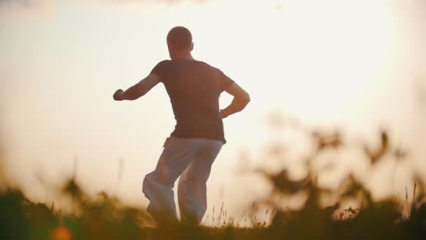 强壮的体育人展示了在阳光下对抗卡波耶拉的技巧。 — 图库视频影像