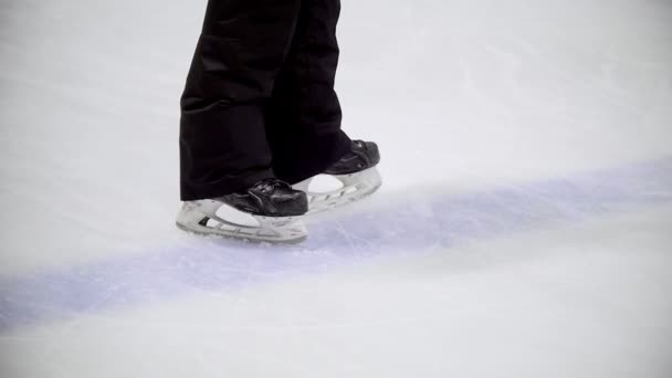Hokejista jezdí od kamery na ledě pozemní hokej