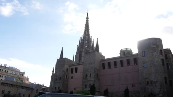 巴塞罗那 西班牙 2018年9月 圣克鲁斯大教堂的景色圣油菜 长焦镜头 — 图库视频影像