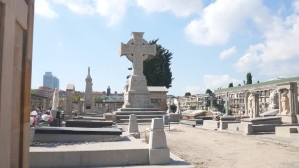 Barcelona, Spain - September 2018: View of Montjuic Cemetery. — Stock Video