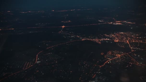 Boa Noite Luzes Rua Vista Janela Avião Cidade Grande Vista — Vídeo de Stock