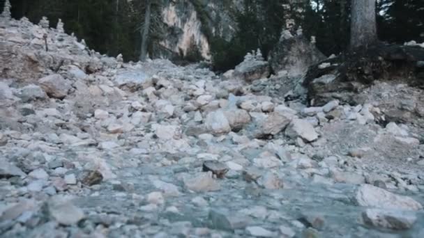 Un piccolo torrente scorre tra le rocce — Video Stock