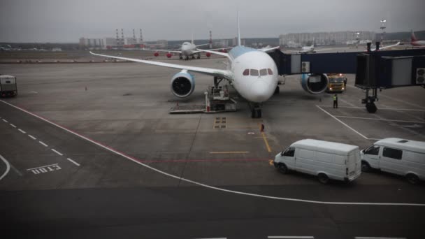 Аеропорт Аеродром Пасажирів Відбувається Борту Літака Широкі Постріл — стокове відео