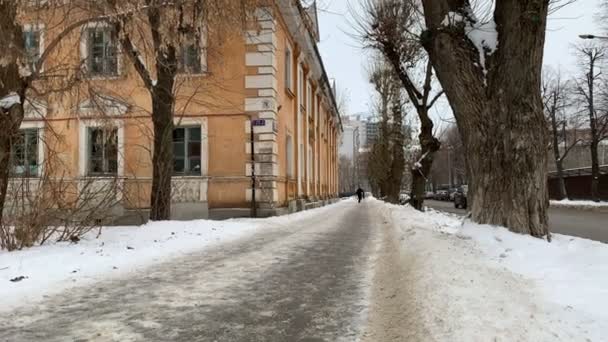 Winter in Rusland. Een aantal mensen wandelingen door de camera. — Stockvideo