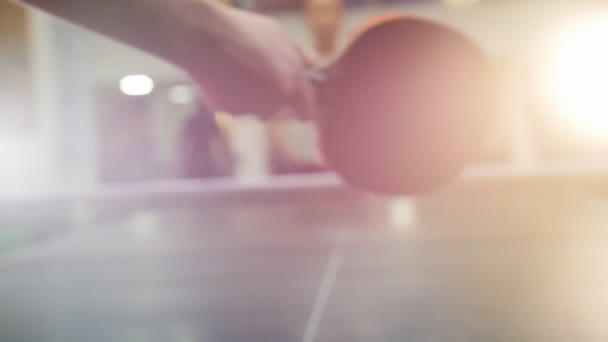 Ping pong playing. Young women playing table tennis. Hand in focus — Stock Video