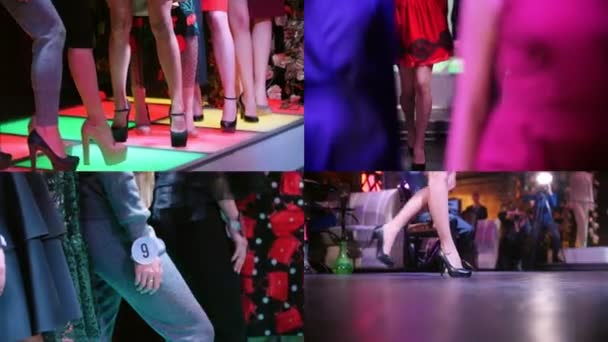 4 で 1 - ファッションモデル、ステージの上を歩く — ストック動画
