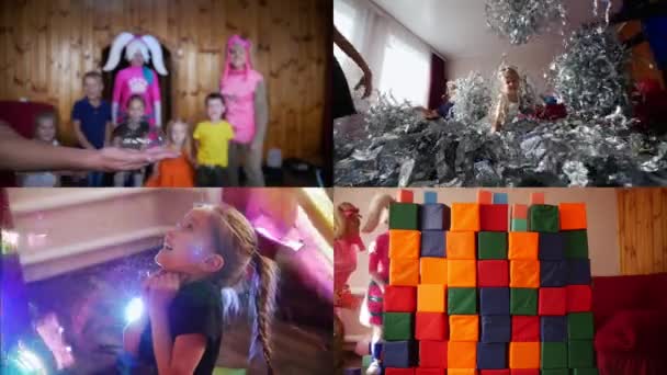 4 in 1: Vacanza da bambini. Bambini che giocano e si divertono — Video Stock