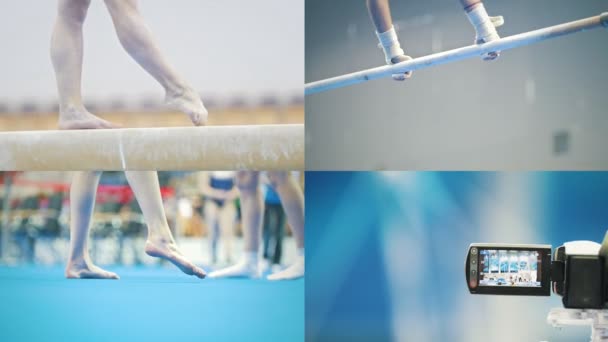 KAZAN, RUSIA - 18 DE ABRIL DE 2018: 4 en 1: gimnasta joven que actúa en el campeonato . — Vídeo de stock