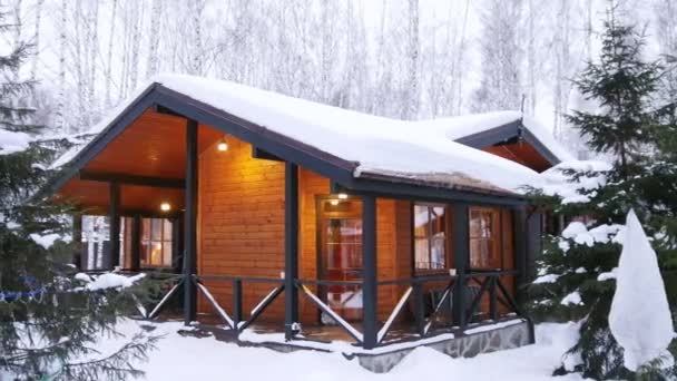Een mooi ontworpen houten huis in het bos — Stockvideo