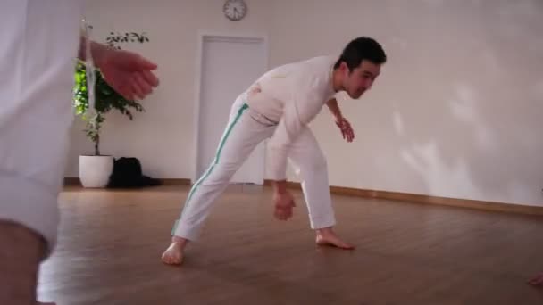Capoeira. Een groep van smortsman warming-up hun lichaam voor de opleiding — Stockvideo