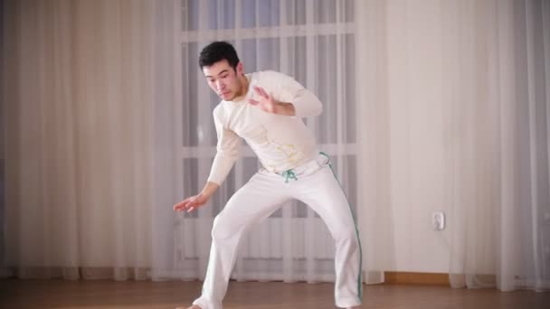 Martial arts. Capoeira. Een professionele man voert de bewegingen van een capoeira — Stockvideo