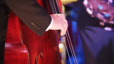 Konser salonunda bir caz konseri. Çello oynayan bir adam. Ellerini kapat