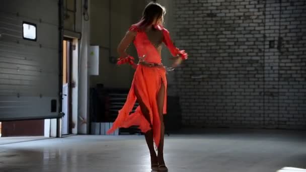 Молодая балерина изящно танцует в пуантах — стоковое видео