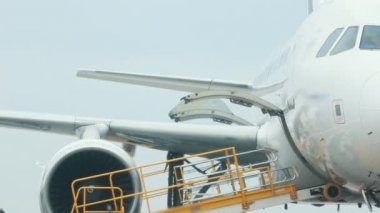 Bagaj için taşınabilir yürüyen merdiven bağlı bir uçak