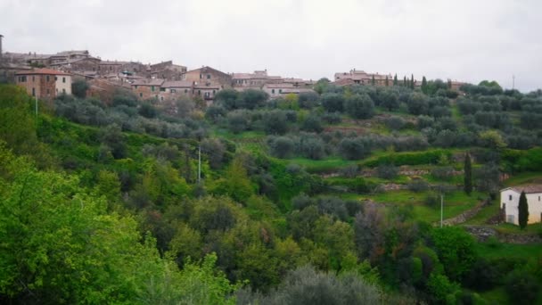 Veduta della città in montagna. Intorno alla foresta verde — Video Stock