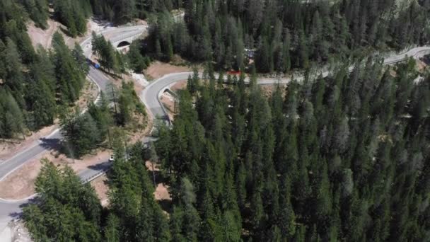 Eine Landschaft aus Wald und Straße - Dolomiten, Italien — Stockvideo