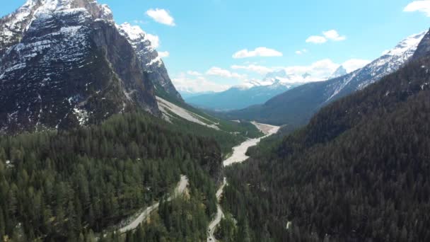 Krajobraz gór i zielonego lasu-Dolomiti, Włochy — Wideo stockowe