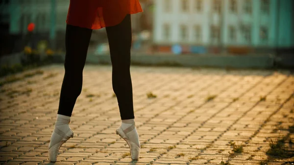 年轻女子芭蕾舞女站在她的脚尖 — 图库照片