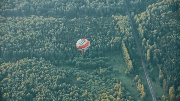 Un pallone aerostatico che sorvola la foresta verde — Video Stock