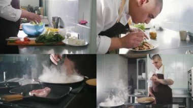 4'te 1: Şef mutfakta yemekleri hazırlıyor - sebze - et