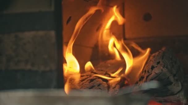 La legna che brucia all'interno del forno riscaldato e si trasforma nel carbone — Video Stock