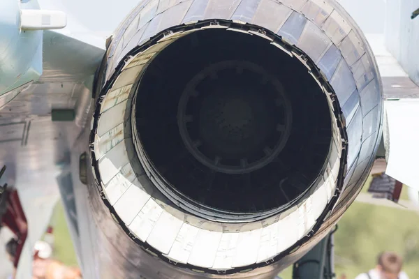 Huge turbine of big airplane on the side of the plane — Stock Photo, Image