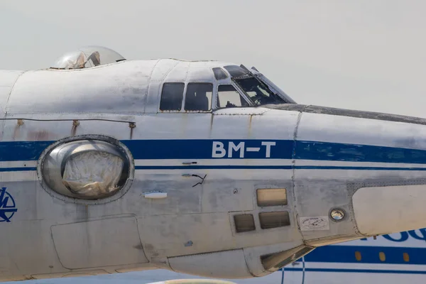 29. August 2019 Moskau, Russland: Russische Luft- und Raumfahrtstreitkräfte - Überschall-Passagierflugzeug tu-144 - scharfe Nase eines Flugzeugs — Stockfoto