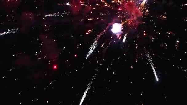 Barevný krásný ohňostroj exploduje v noci — Stock video