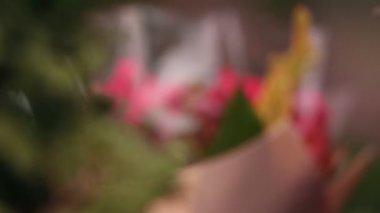 Ambalajda bir buket güzel dekoratif çiçek.