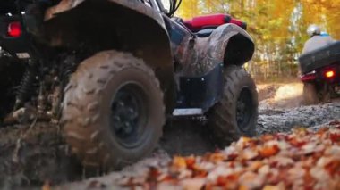 Açık hava aktivitesi - ormanda ATV kullanan insanlar - çamurda gezerler.